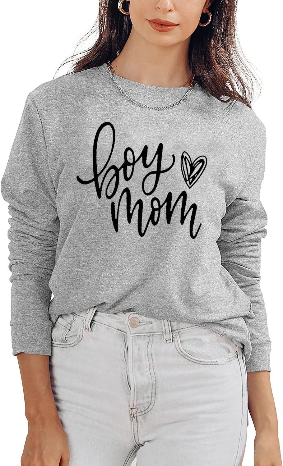 QIANRUO Womens Boy Mom Sweatshirt Lightweight Long Sleeve Crewneck Pullover Sweatshirt Cute Heart Graphic Mama Tees Tops - Image 3