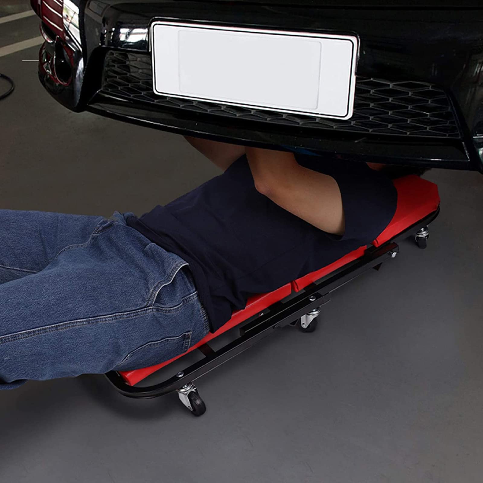 Pedana Pieghevole per Auto da 40", Pedana cingolata per Sgabello Convertibile per carichi Pesanti 6 Ruote girevoli Garage per Officina Pieghevole per Auto Pieghevole 2 in 1