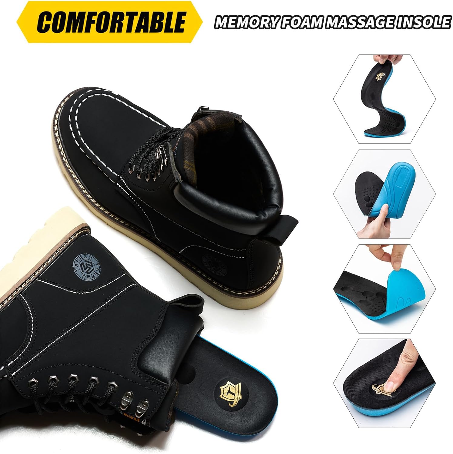 Steel Toe Boots for Men-6 Inch Moc Toe Safety Work Boots Non-Slip Resistant Indestructible Construction Western Boot Mens Steel Toes Shoes - Image 5