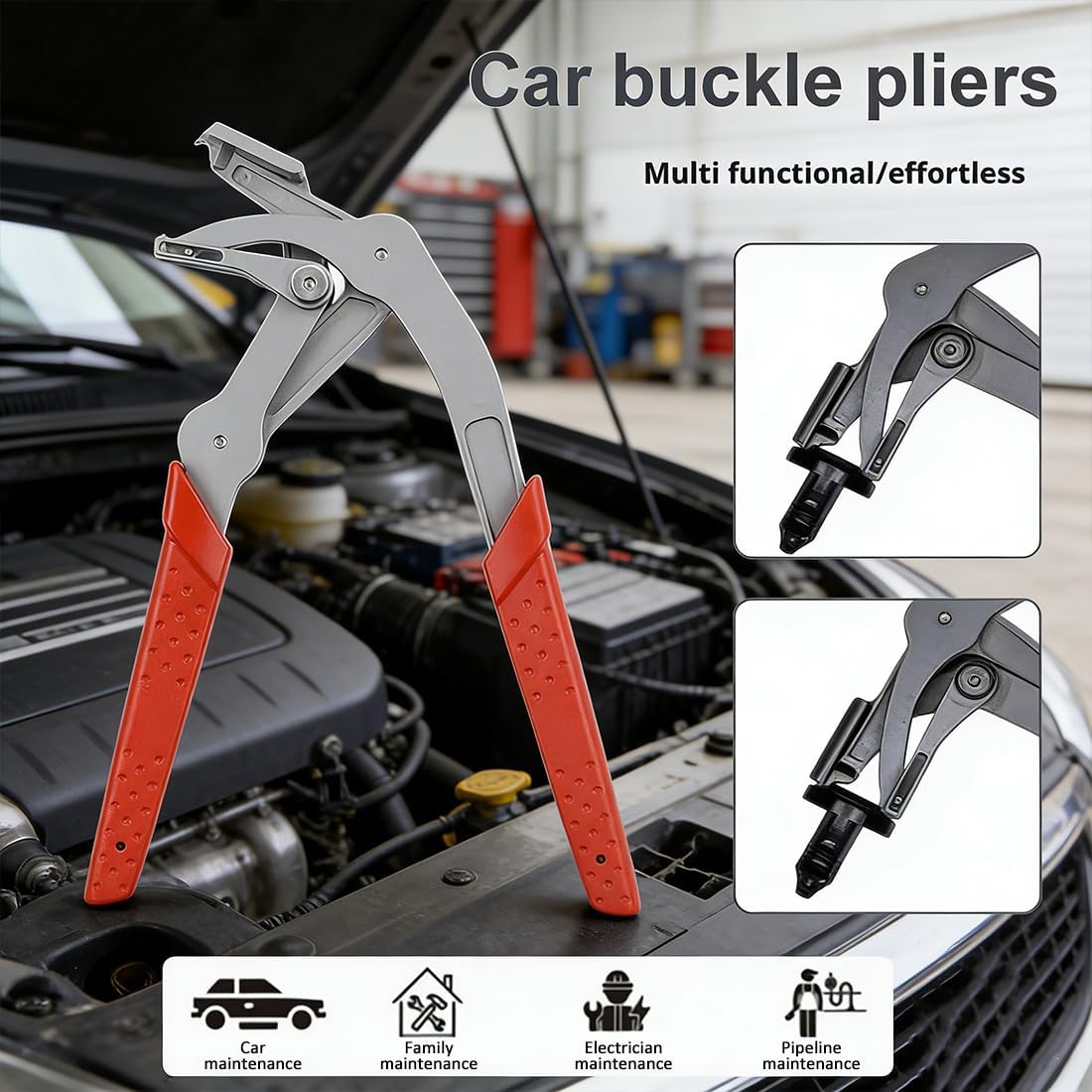 Car Clip Pliers & Trim Removal Tool, Spring-Loaded Fastener Automotive Electrical Disconnect Pliers Kit, Panel Clip Pliers for Effortlessly Removing Clips, Buckles & Rivets Without Damage (A-2)