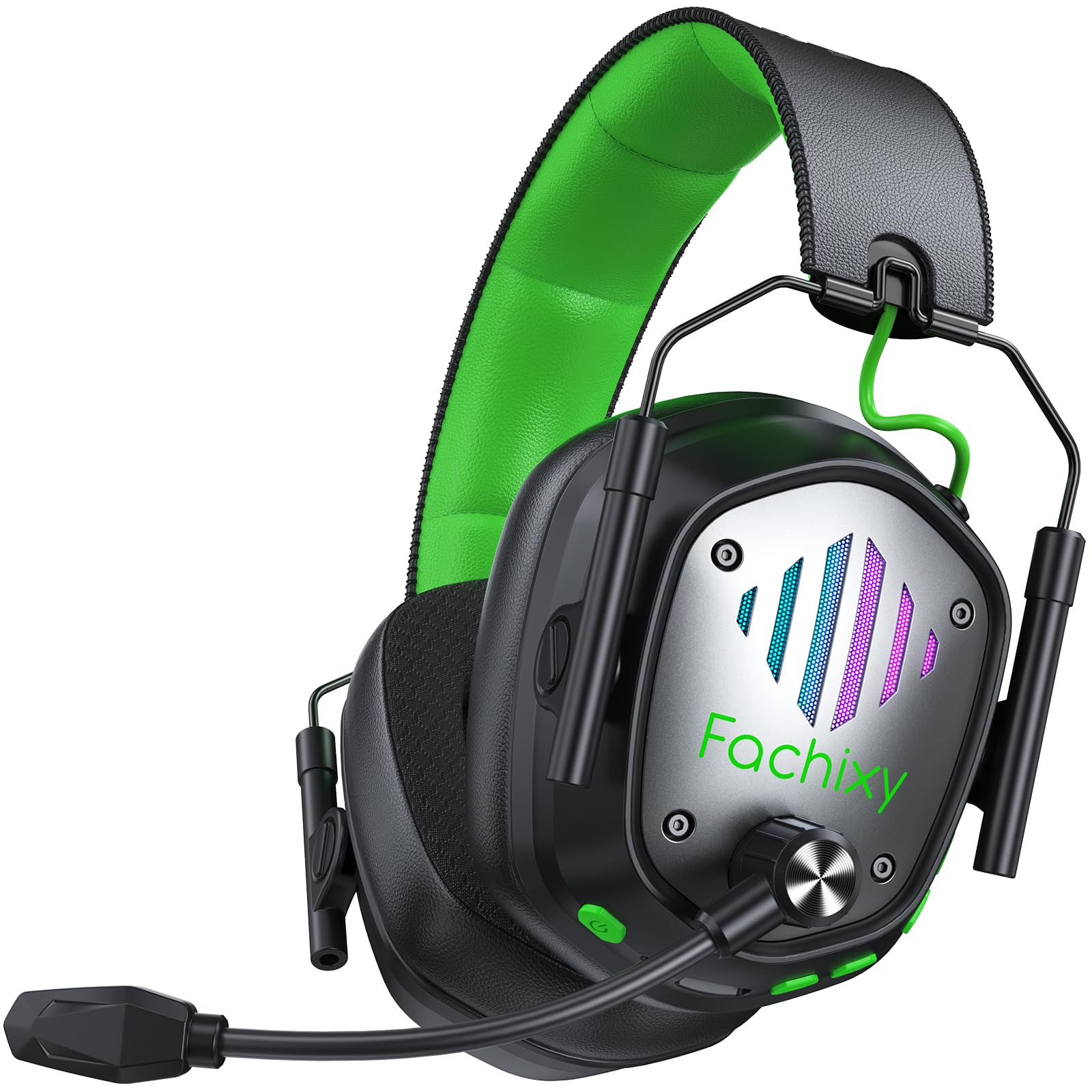 Fachixy Gaming Headset Wireless für PS4, PS5, Switch, PC, Mac, Laptop, 60H 2.4GHz Gaming Headset mit Noise Cancelling Mikrofon, Kabelloses Bluetooth kopfhörer mit LED-Lichtern, Surround Sound