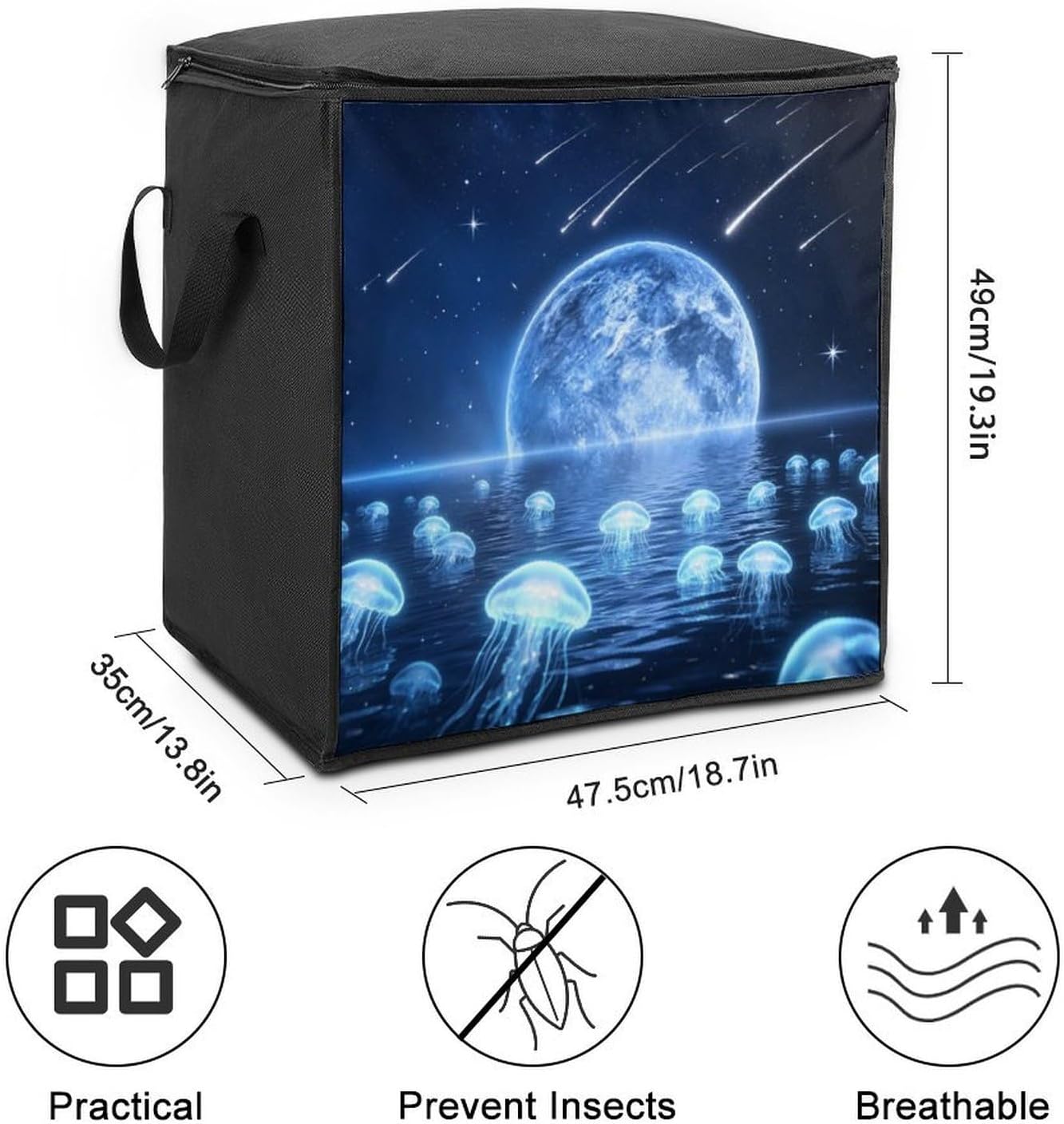 Sea Full Moon Comforter Storage Bag Moving Bag | Clothes Storage Bins-70L,Moving Bag With Dual Handles For Easy Carrying, Zipper Design Durability for Home,Bedroom,Closet