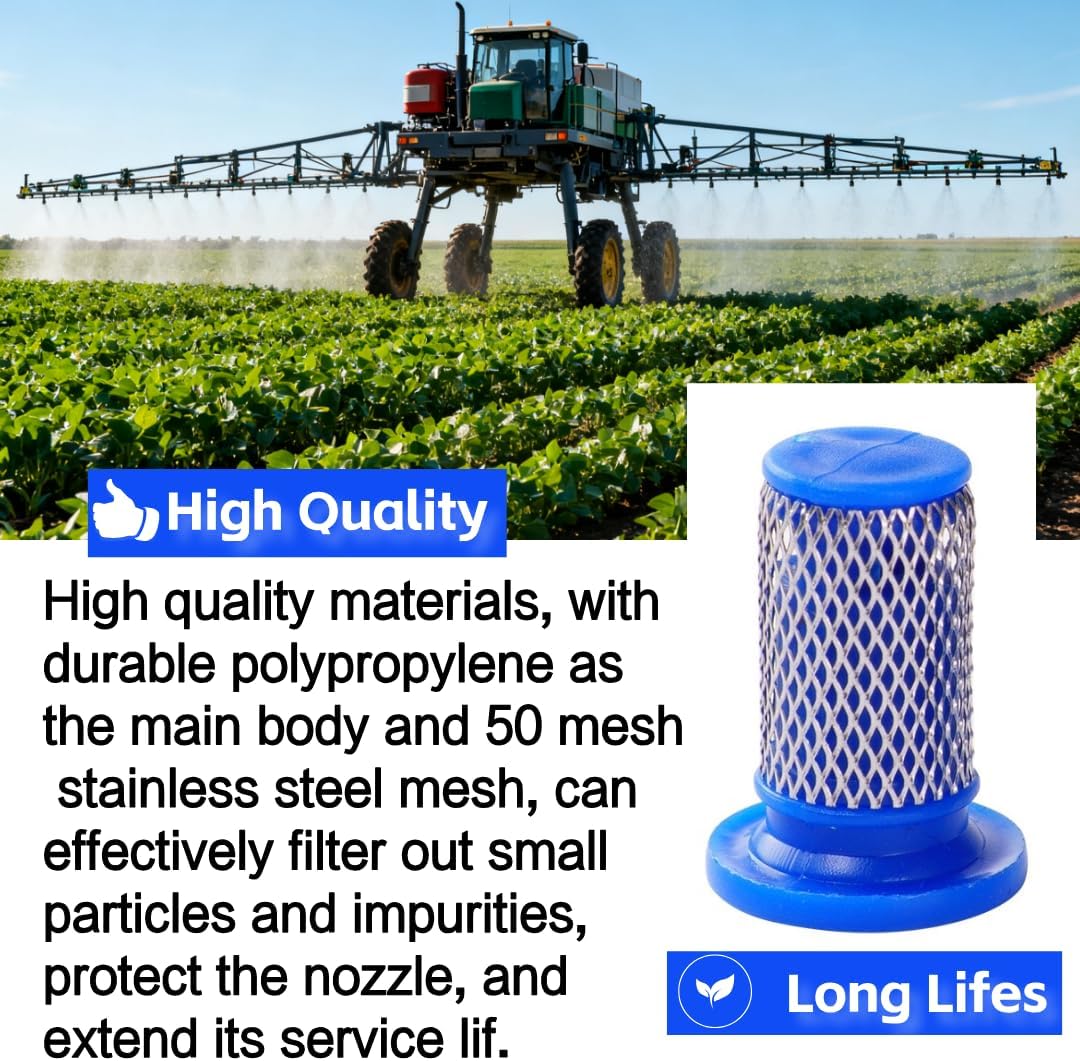Sprayer Nozzles Strainer Stainless Steel 50/80/100 Mesh Screen,Anti-leakage device,for TeeJet Agricultural Spray Nozzle Tips (01-blue-50（8pcs）)