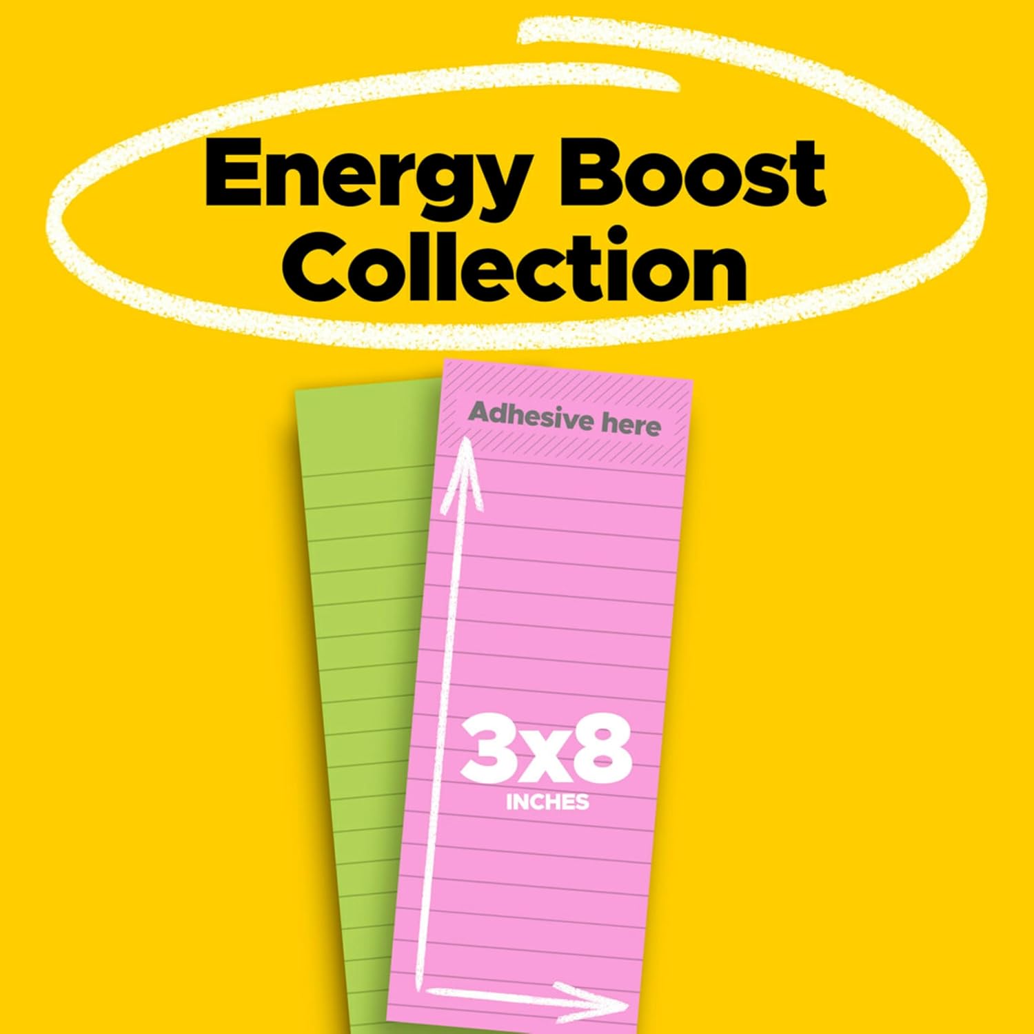 Post-it Super Sticky Notes, 3 in. x 8 in., Energy Boost Collection – 2 Pads/Pack, 45 Sheets/Pad – Lined, Recyclable, Assorted Colors image 2