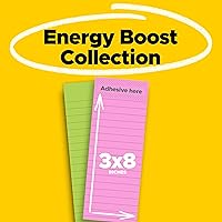 Vista 2 de Post-it Notas súper adhesivas, 3 pulgadas x 8 pulgadas, colección Energy Boost – 2 blocs por paquete, 45 hojas/bloc – forrado, reciclable, varios