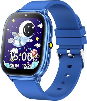 Kids Smart Watch for Girls Boys Age 5-12, 10 Alarms and Vibration Reminder, App Location Check, 20 Puzzle Games HD Touch Screen Watch with Camera, Music Player, Pedometer, Flashlight, GiftBlue