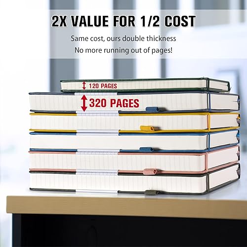 Miniatura 2 de Paquete de 5 cuadernos de rayas universitarias, 312 páginas numeradas, cuadernos gruesos a granel, 3.53 ozm, de tapa dura, de cuero, diario rayado