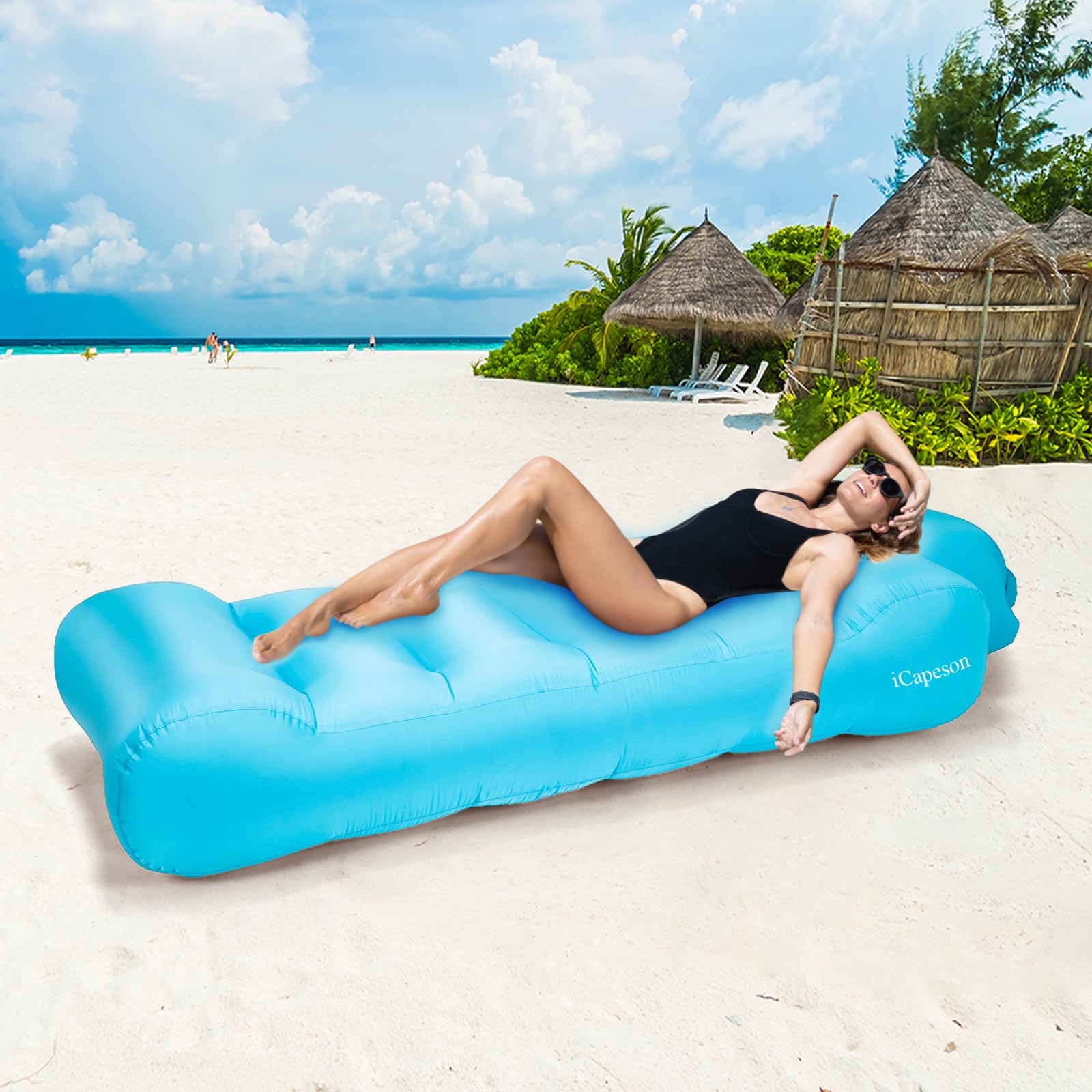 iCapeson Inflatable Couch, Inflatable Chair Camping Accessories for Camping Pool Beach, Portable Lightweight Air Mattress, Easy Setup Inflatable Lounger for Hiking, Beach Chair and Music Festivals