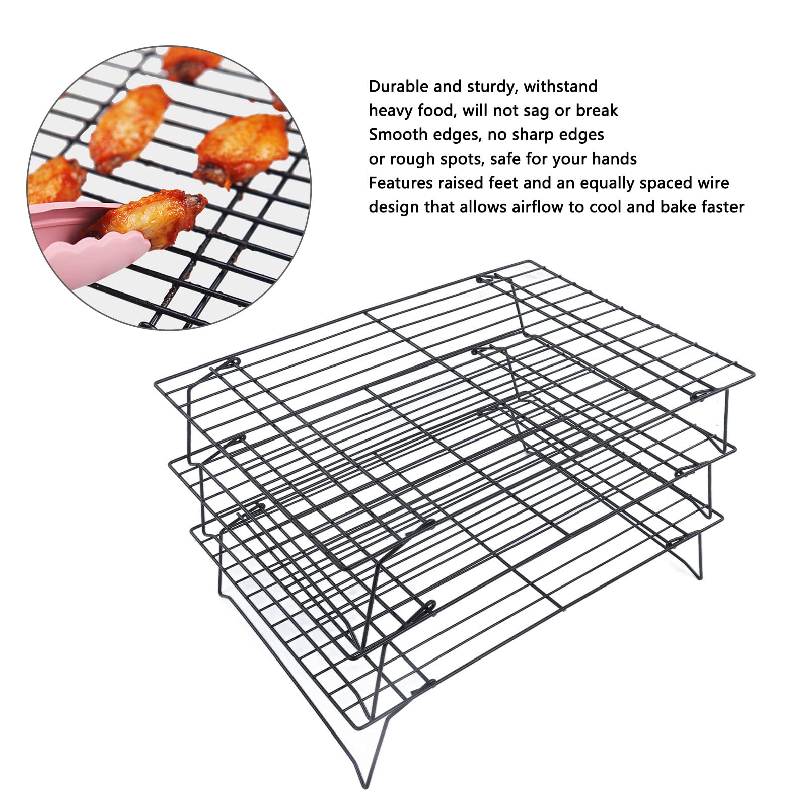Griglia Di Raffreddamento 3 Livelli Antiaderente - Per Biscotti, Torte E Pane | Acciaio Inox Senza BPA - Foto 8