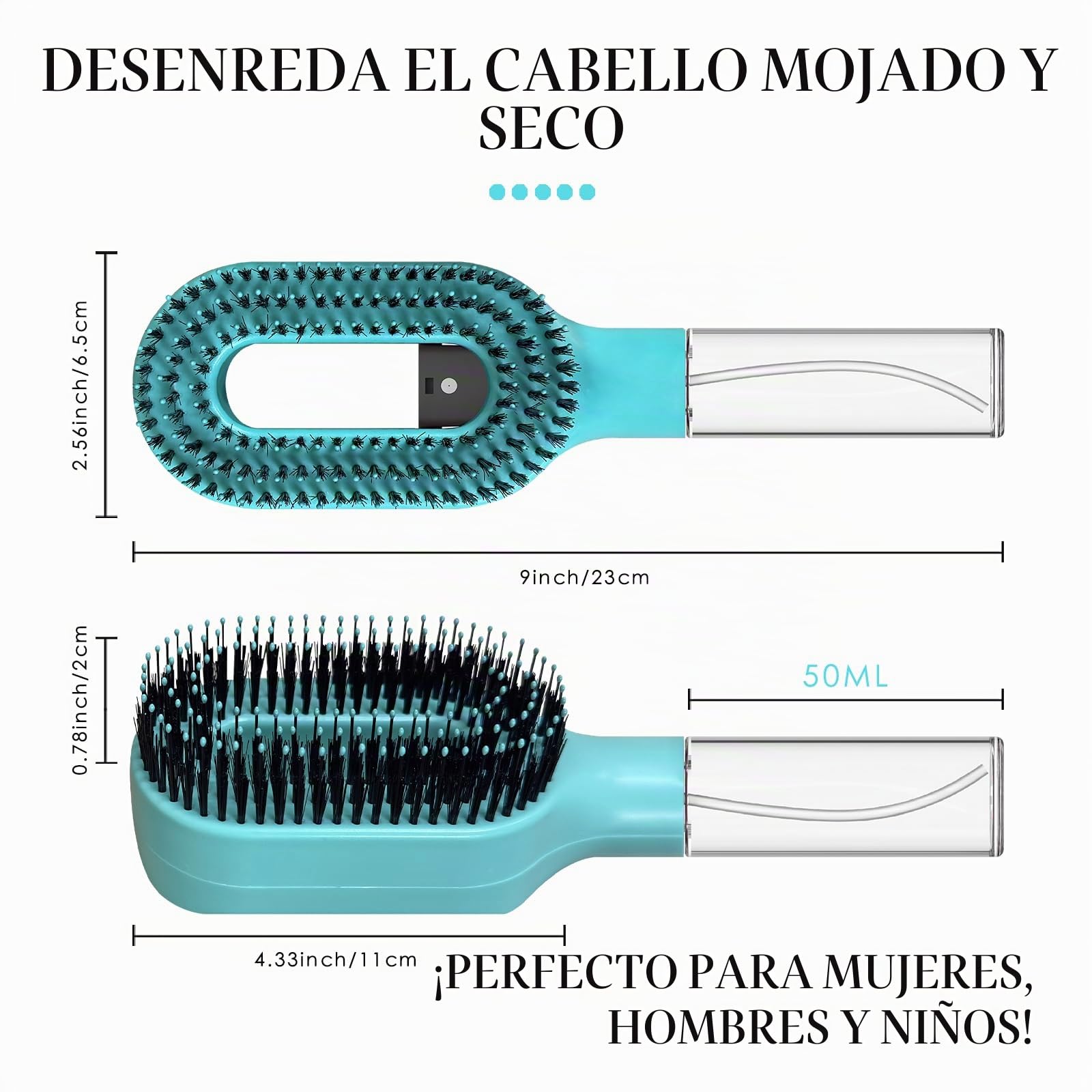 Cepillo desenredante 2 en 1, con spray Mister integrado, cepillo desenredante húmedo y seco para cabello rizado, ondulado y liso, cepillo para el cuidado del cabello sin enredos, depósito de agua de