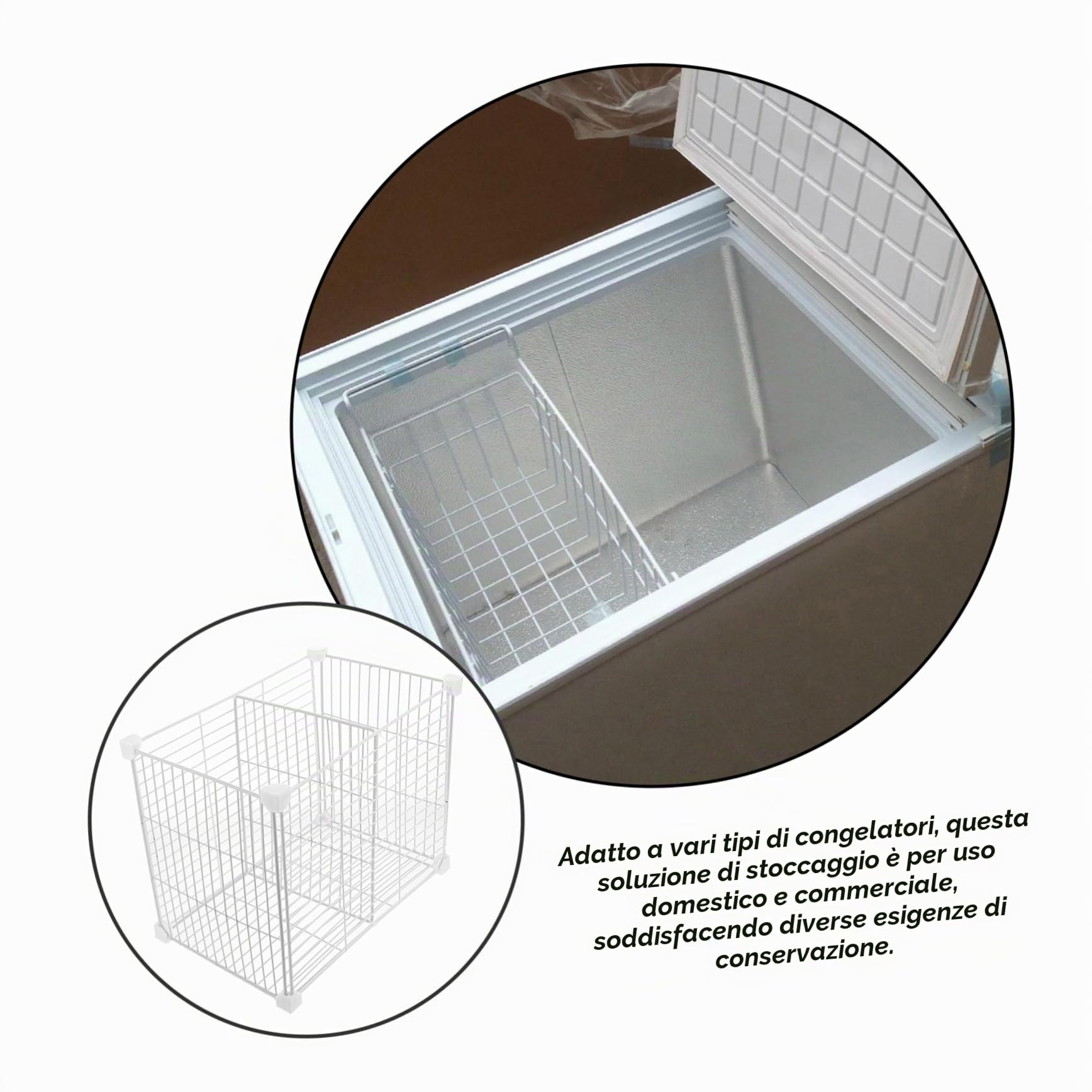 Organizzatore And Cestino Inferiore Divisori Regolabili in Ferro Bianco for Conservare Verdure e Frutta per Congelatore in Cucina o Freezer
