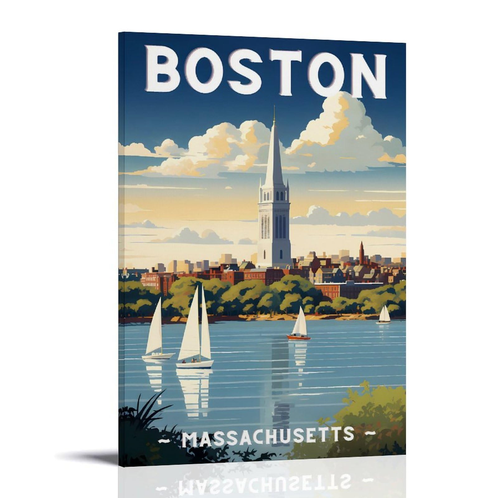 ouweri Póster de viaje vintage de Boston Estados Unidos, lienzo decorativo para pared, dormitorio, moderno, para el hogar, 40 x 60 cm