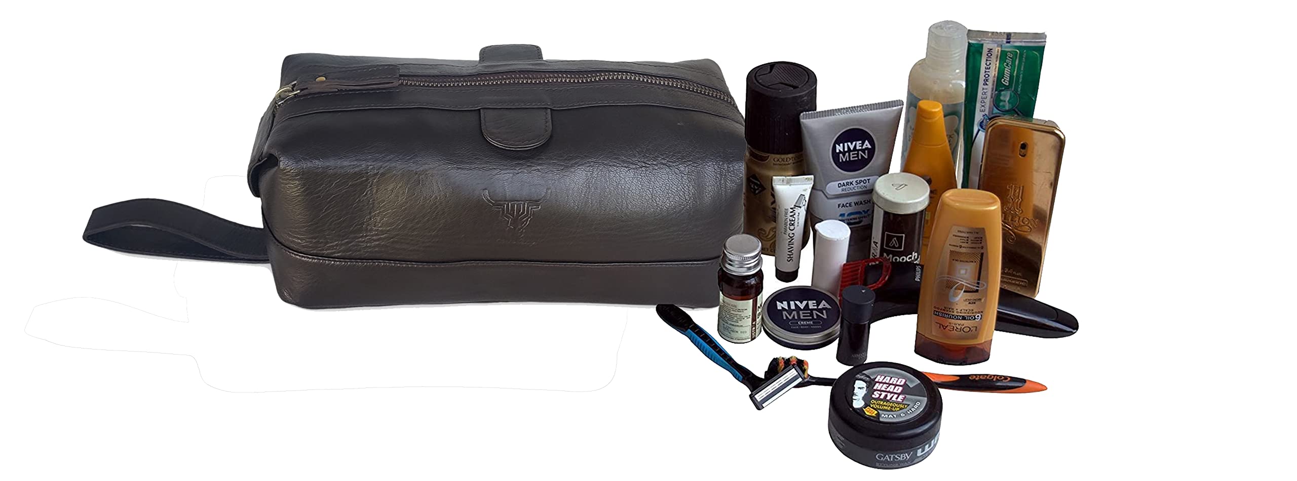 jaald Men's Genuine Leather Toiletry Bag Waterproof Dopp Kit Shaving Bags  Grooming for Travel Groomsmen Gift Men Women Hanging Zippered Makeup