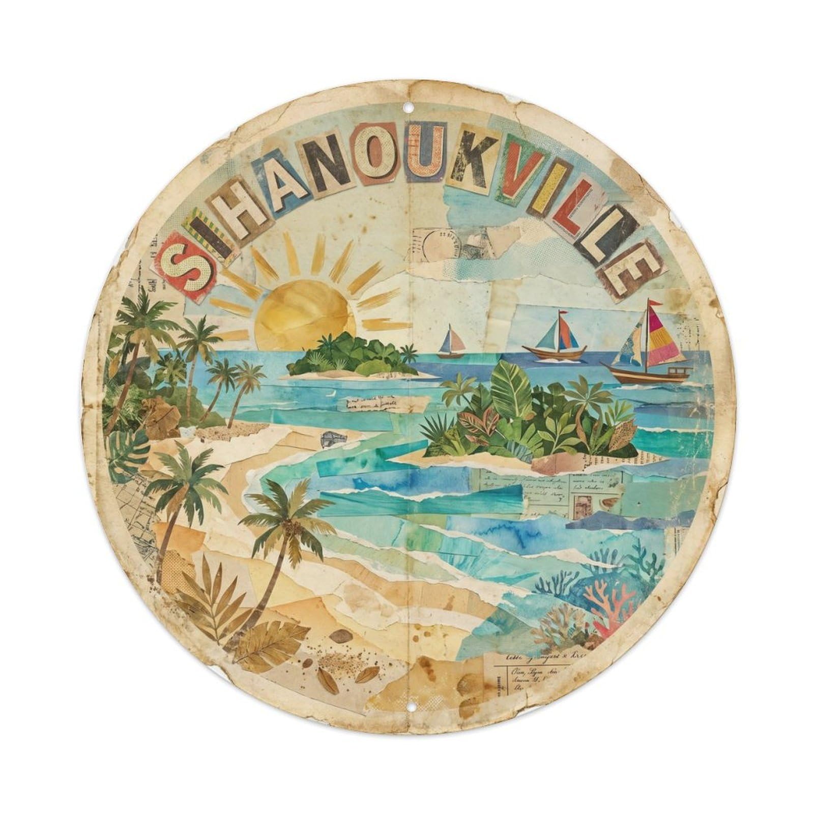 Sihanoukville Beach Destination Mixed Media Metal Tin Sign