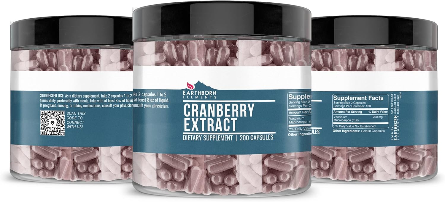 Earthborn Elements Cranberry Extract 200 Capsules, Pure & Undiluted, No Additives - Image 2