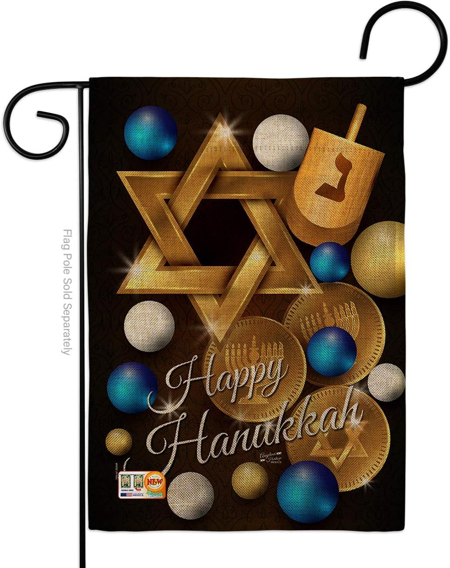 Happy Hanukkah Burlap Garden Flag Wintertime Candle Bonsai Menorah Jewish Chanukah David Small Decorative Gift Yard House Banner Double-Sided Made In USA 13 X 18.5