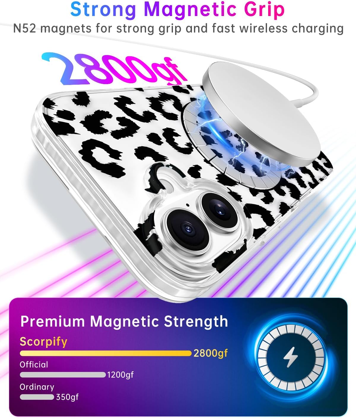 SCORPIFY for iPhone 17 Case [Compatible with MagSafe] with Black Clear Leopard Cheetah Print Design, Cute Clear Magnetic Phone Cover for Women Girls, [Non Yellowing] Slim Shockproof Bumper