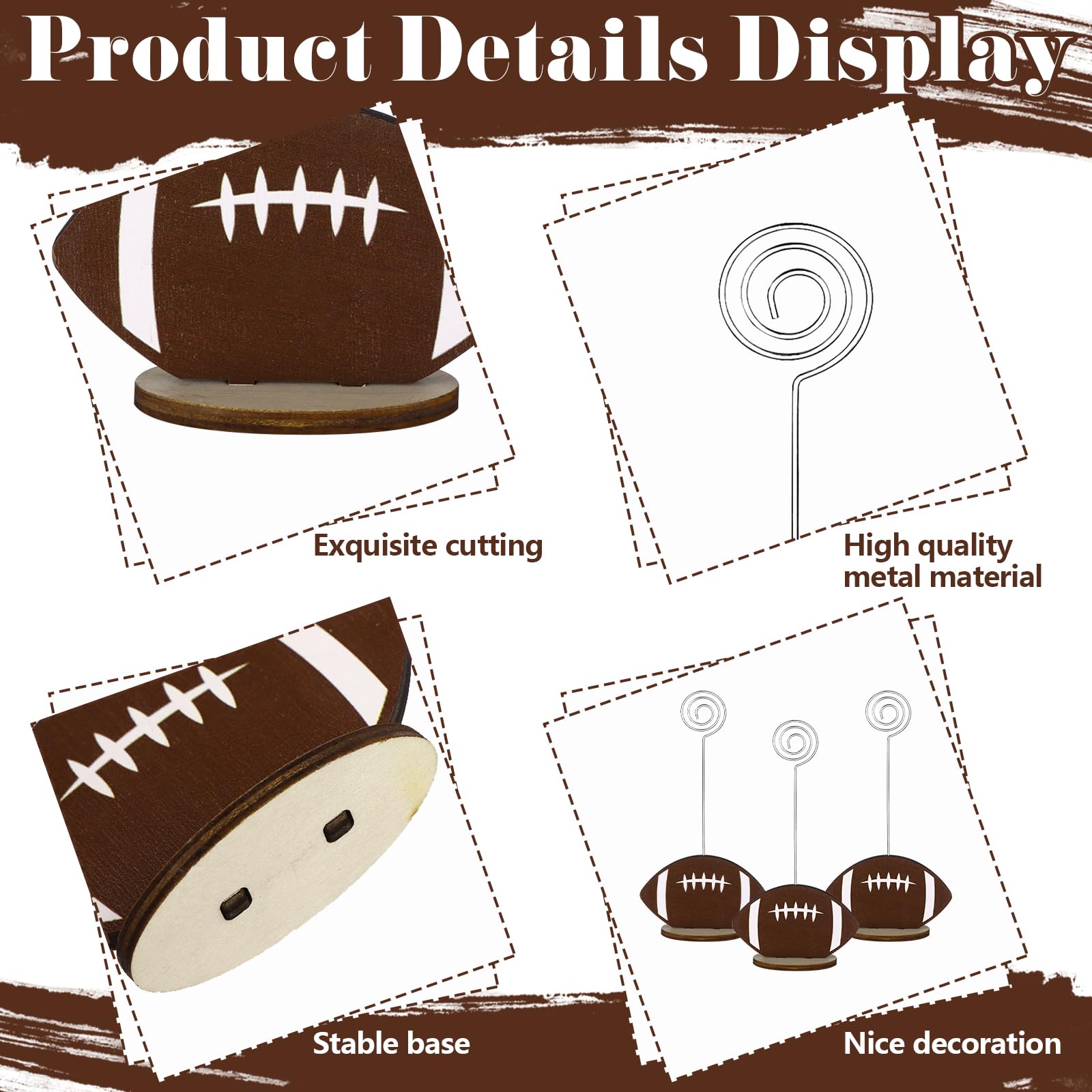 24 clips redondos de resina con base de pelota deportiva, soporte para números de mesa con forma de fútbol, soporte para fotos, soporte de notas de mesa, para fotos, menú, decoración de fiesta