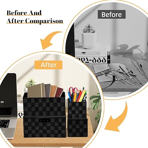 Miniatura 7 de Caja de almacenamiento tejida, cesta de almacenamiento, cestas organizadoras, cestas pequeñas tejidas para armario, estante, aparador, cajón,