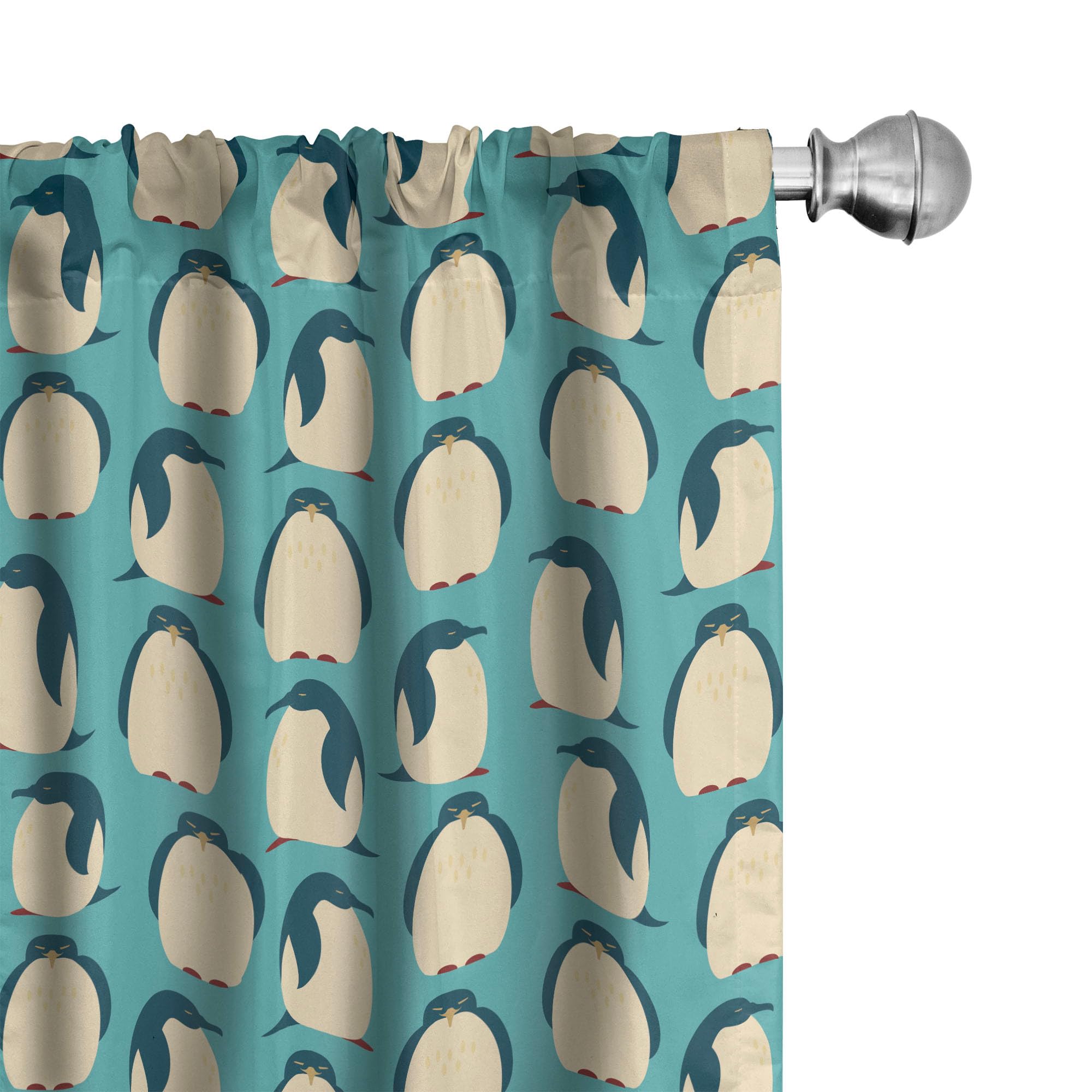 Ambesonne Penguin Window Curtains, Arctic Birds Animal Characters Pattern on Teal Background South Pole Fauna, Lightweight Decor 2-Panel Set with Rod