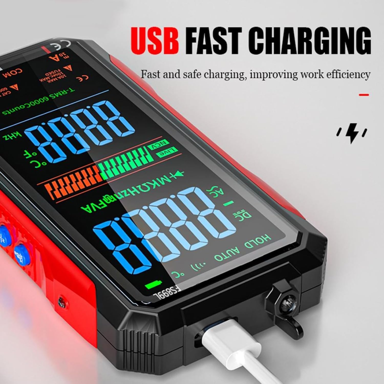 Rechargeable Digital Multimeter, 6000 Counts True RMS AC/DC Voltage Tester, NCV, Capacitance, Non Contact Voltage Detector,4.8-Inch Backlit Display USB C Electrical Testing (FS899L +16-in-1 cable+bag)