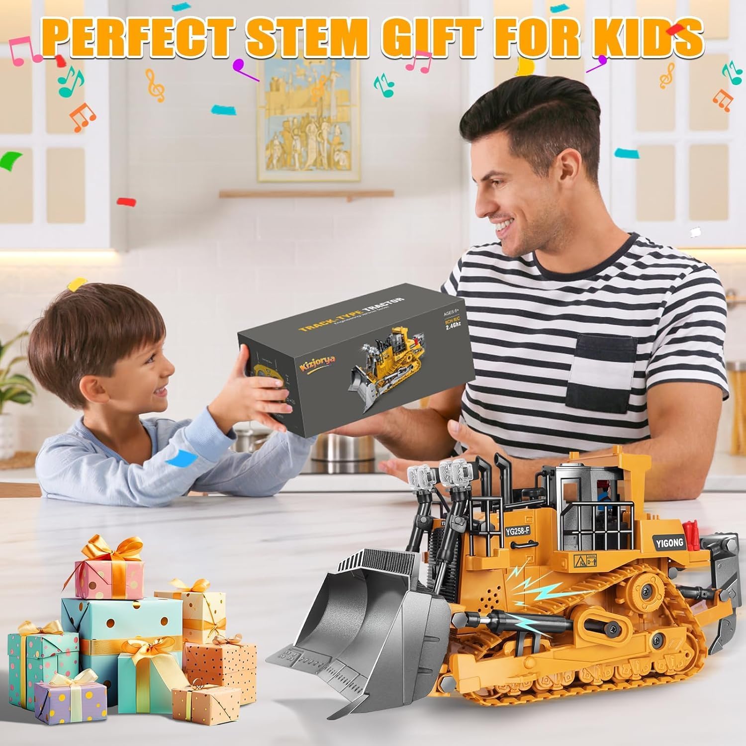 Babelly 9-Channel Remote Control Bulldozer Toy | 1:24 Scale RC Excavator & Front Loader Truck | Alloy Shovel, Lights & Sound | Construction Vehicle for Kids(9-Channel Bulldozer Toy) 1