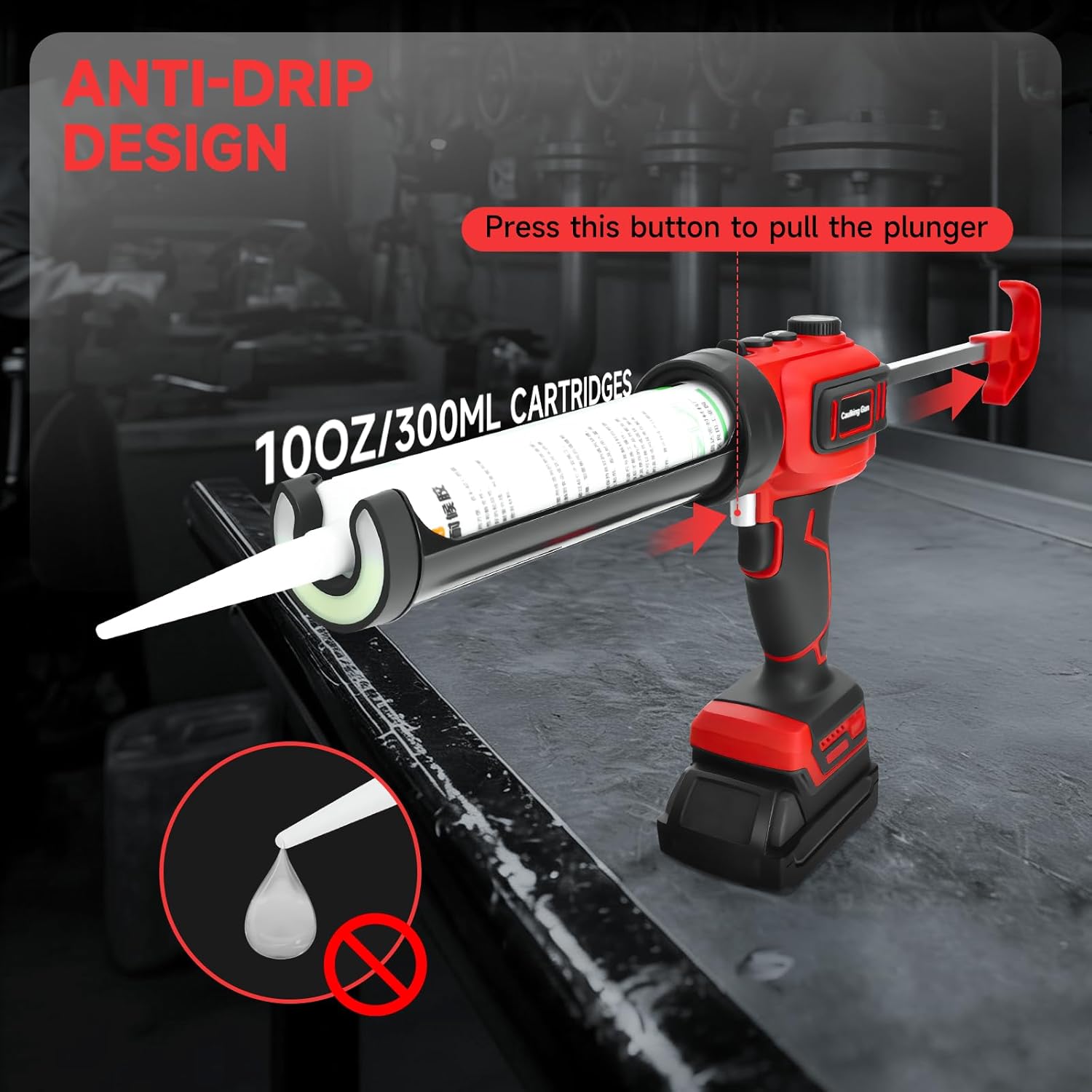 Cordless Caulking Gun for Milwaukee 18V Batteries, Electric Caulking Gun 10 Oz with LED Light, Variable-Speed Adjustment Caulking Gun, Filling and Sealing Tool for Windows and Walls(no battery)