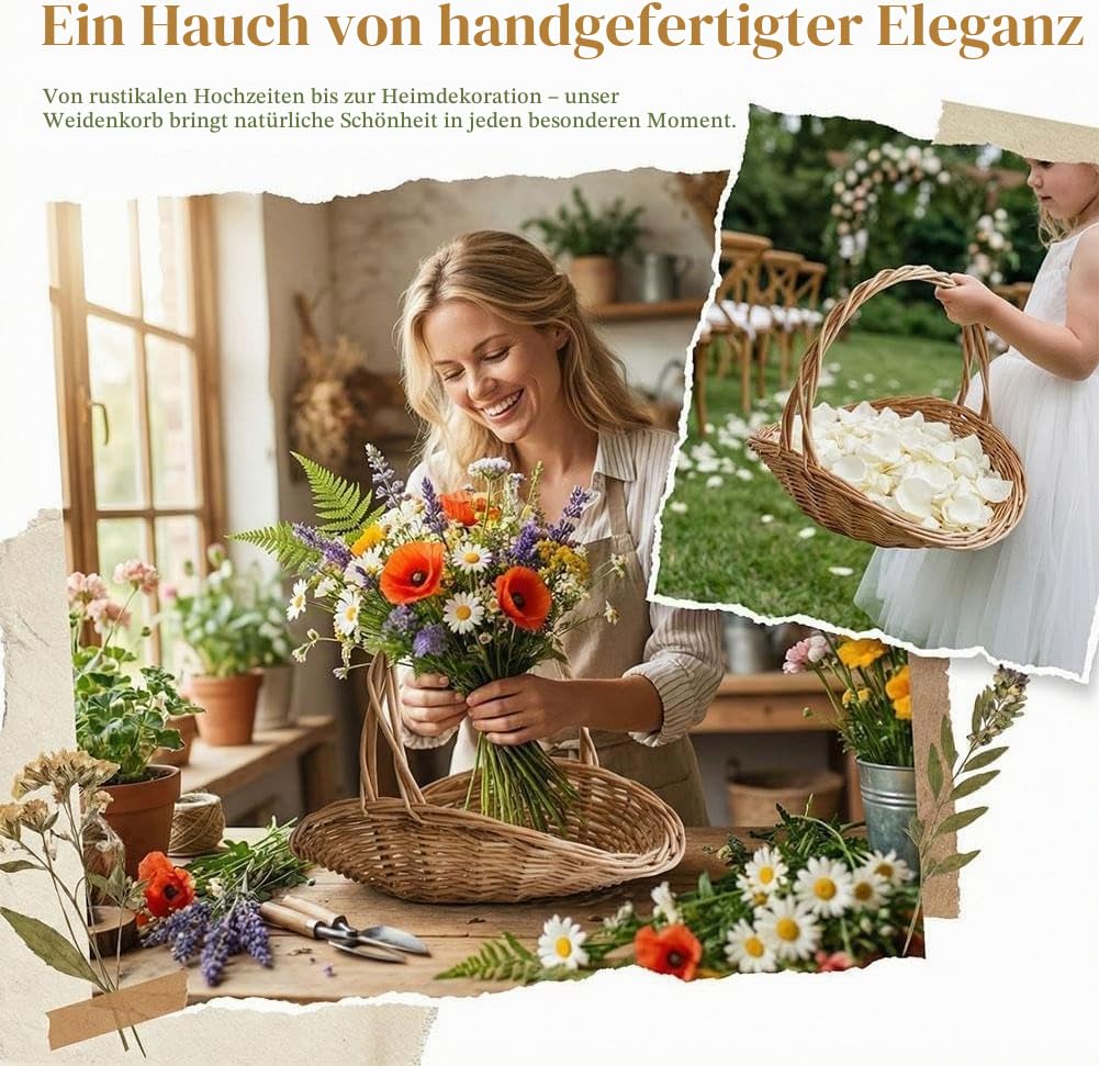 Rattan-Gartenkörbe mit Griff, Mini-Picknickkorb, Mehrzweck-Erntekorb, tragbarer handgewebter Weidenkorb, gewebte Körbe für Gemüse, Obst, 29 cm