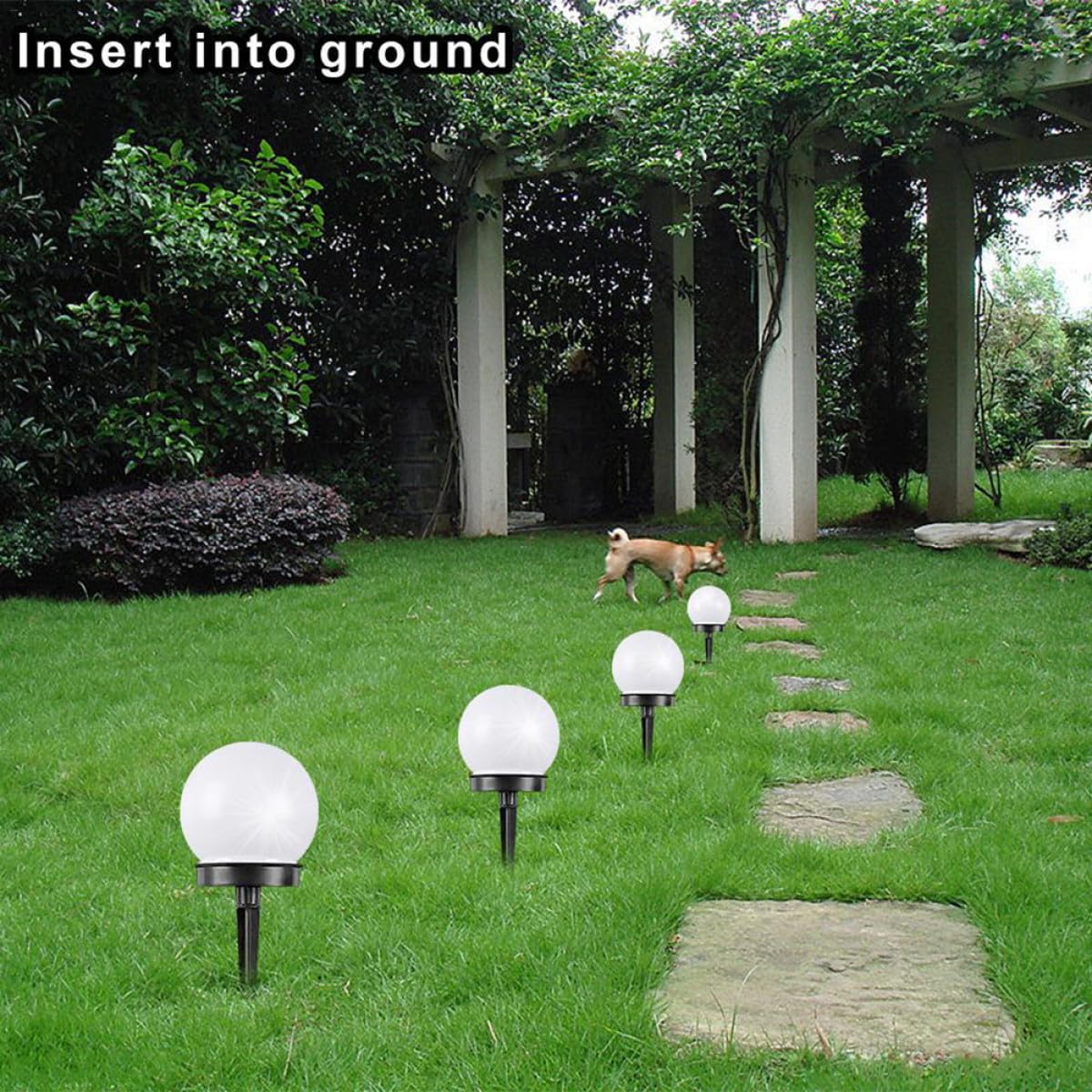 LABRIMP 4 Pezzi Lampade da Giardino a Energia Solare a Forma di Globo Bianco, Luci LED Solari per Vialetti Esterni e Prati, Illuminazione Automatica Resistente alle Intemperie per Esterni
