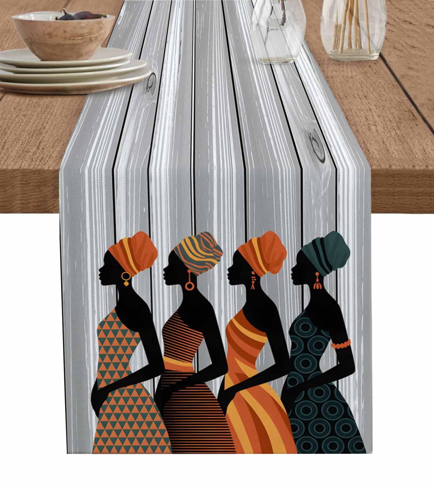 Black Female Table Runner 72 Inches Long for Dining Decor,African Women Geometric Abstract Art Burlap Linen Farmhouse Coffee Table Runners Washable