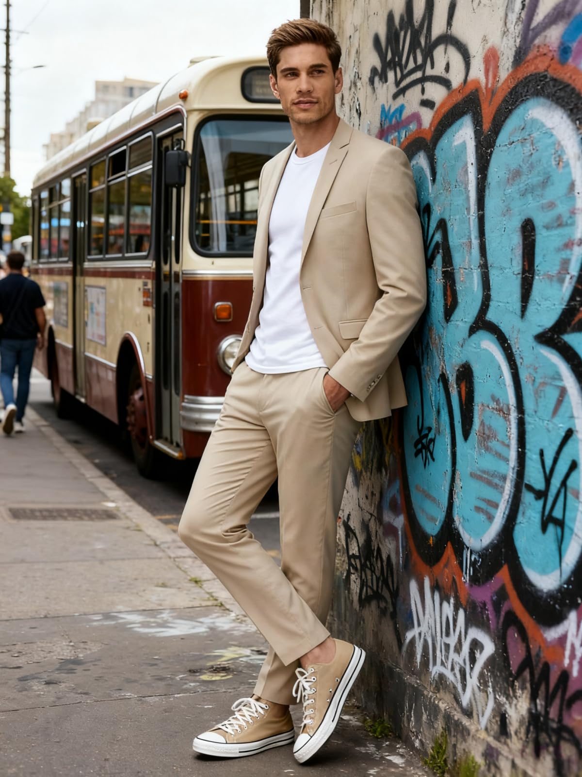 HUUTOE Completo da uomo in 3 pezzi, slim fit, abiti da ballo per uomo, abito da sposa, giacca estiva, giacca, gilet, pantaloni, set smoking