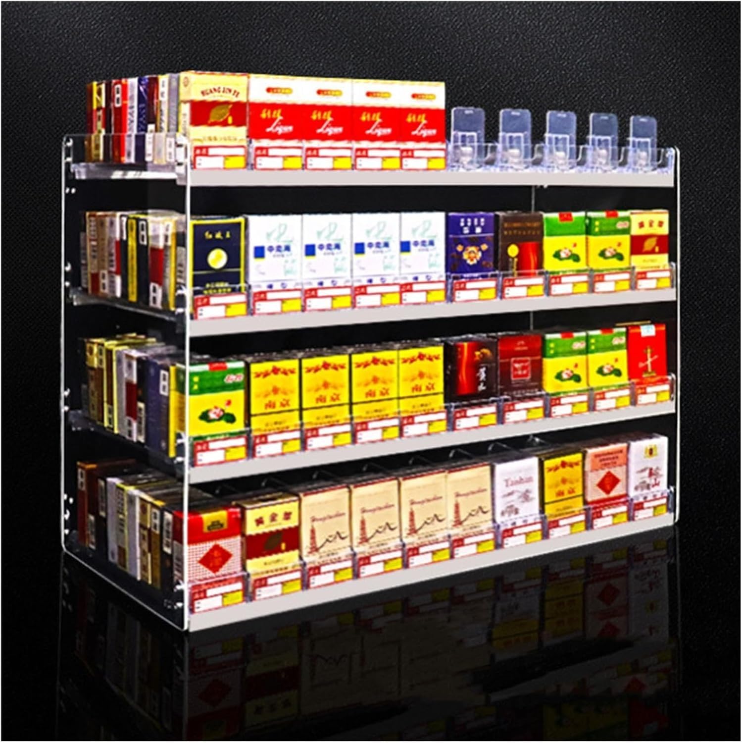 Cigarette Display Rack Wall Mounted/countertop Cigarette Showcases Auto Cigarette Pusher Pushers Cigarette Storage Holder for Retail Store(Size:50.5x29x20.6cm,Color:Clear)