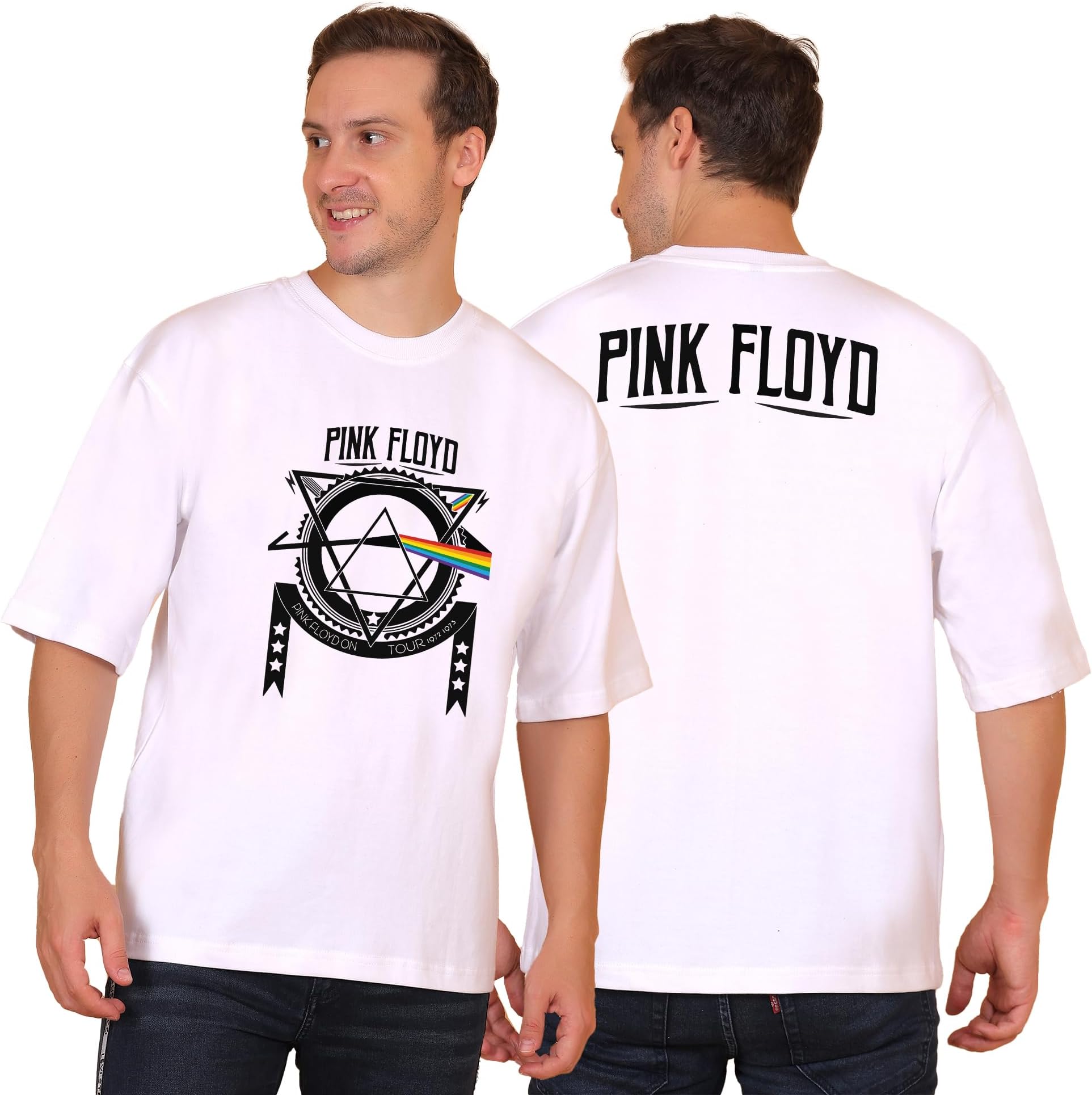 Pink Floyd On Tour Oversized Off White Tshirt for Men and Women Music Band Merchandise Drop Shoulder Unisex Pure Cotton Baggy Loose Fit T-Shirts