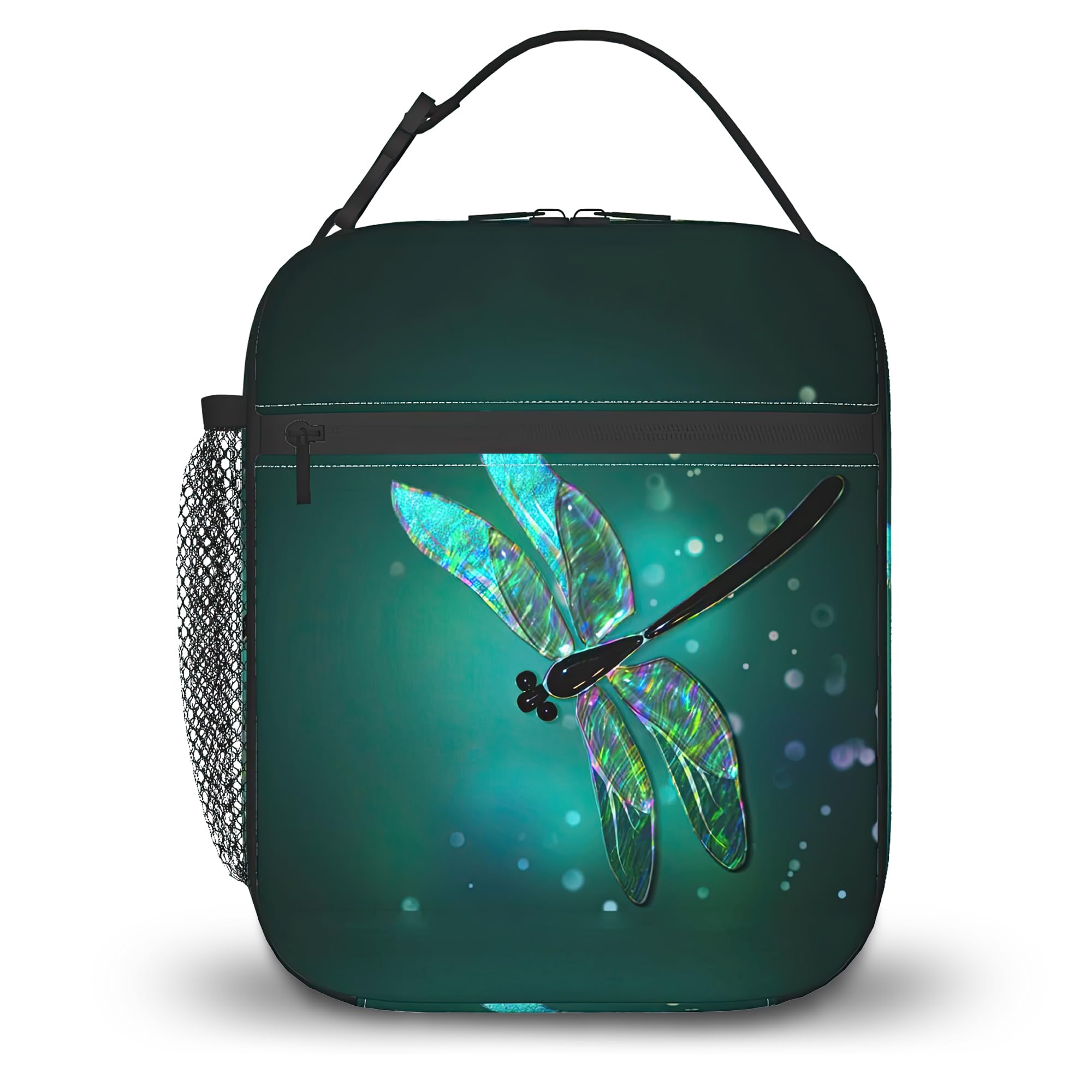 ZIGAHUA Lunch Box for Men,Fantasy Green Dragonfly Lightweight Reusable Lunch Bag for Girls Boys, Portable Insulated Small Cooler Bag for Picnic, Travel, School, Office