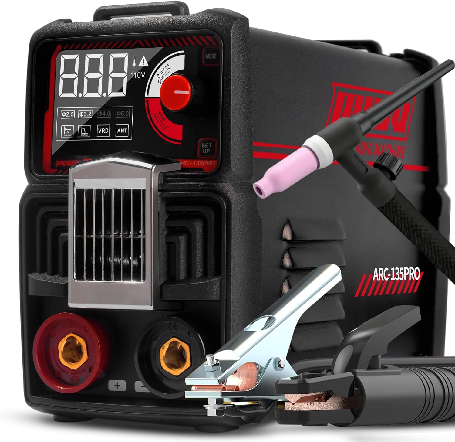 110V 135A Stick Welder Lift Tig Welder Digital Welding Machine with Overheat Protection,Electrode, Digital Screen, Quick Connector with Hot Start - MINI MMA Arc Welder with Lift TIG Torch(BLACK)