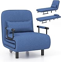 Vista 1 de KOMFOTT Silla convertible, silla de dormir con respaldo ajustable de 5 posiciones y almohada lumbar, 2 patas de metal ocultas y 2 ruedas