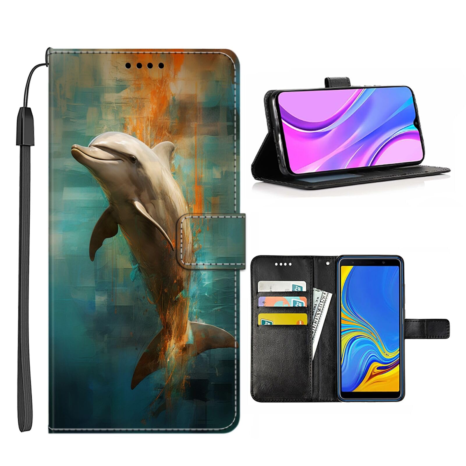 DAFEI Wallet Case for Google Pixel 6 with Dolphin-aa92 Pattern PU Leather Flip Folio ID&Credit Cards Pocket Lanyard Multicolor