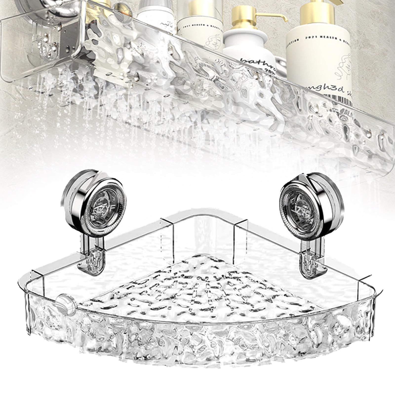 ZROSIN Corrugated Suction Cup Storage Holder Wall Mounted Suction Cup Storage Box No Drilling Shower Shelf for Bathroom