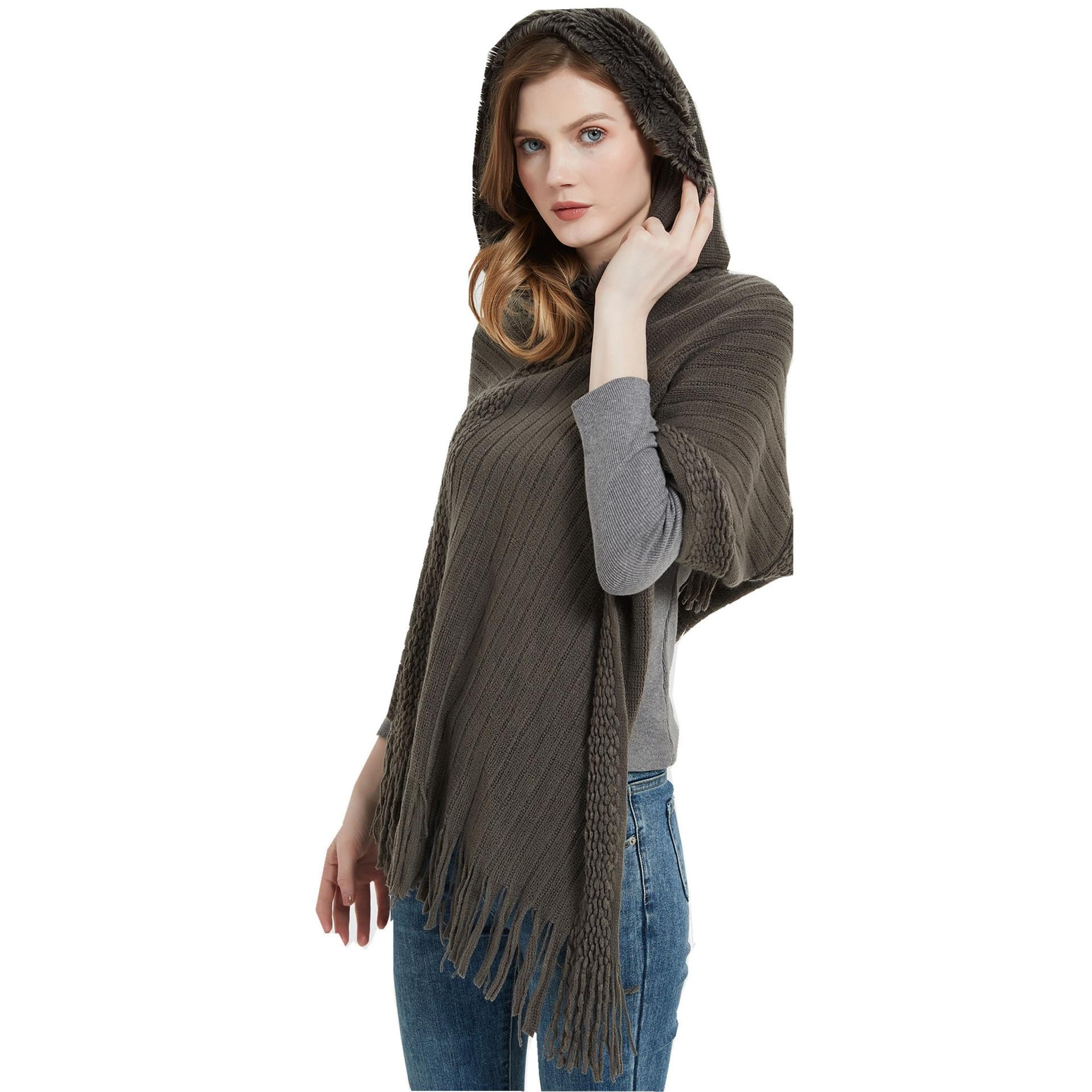 Sciarpa Donna Scialle Uomo Scialle Mantella con Cappuccio con Nappa A Righe Tinta Unita Primavera, Autunno E Inverno da Donna