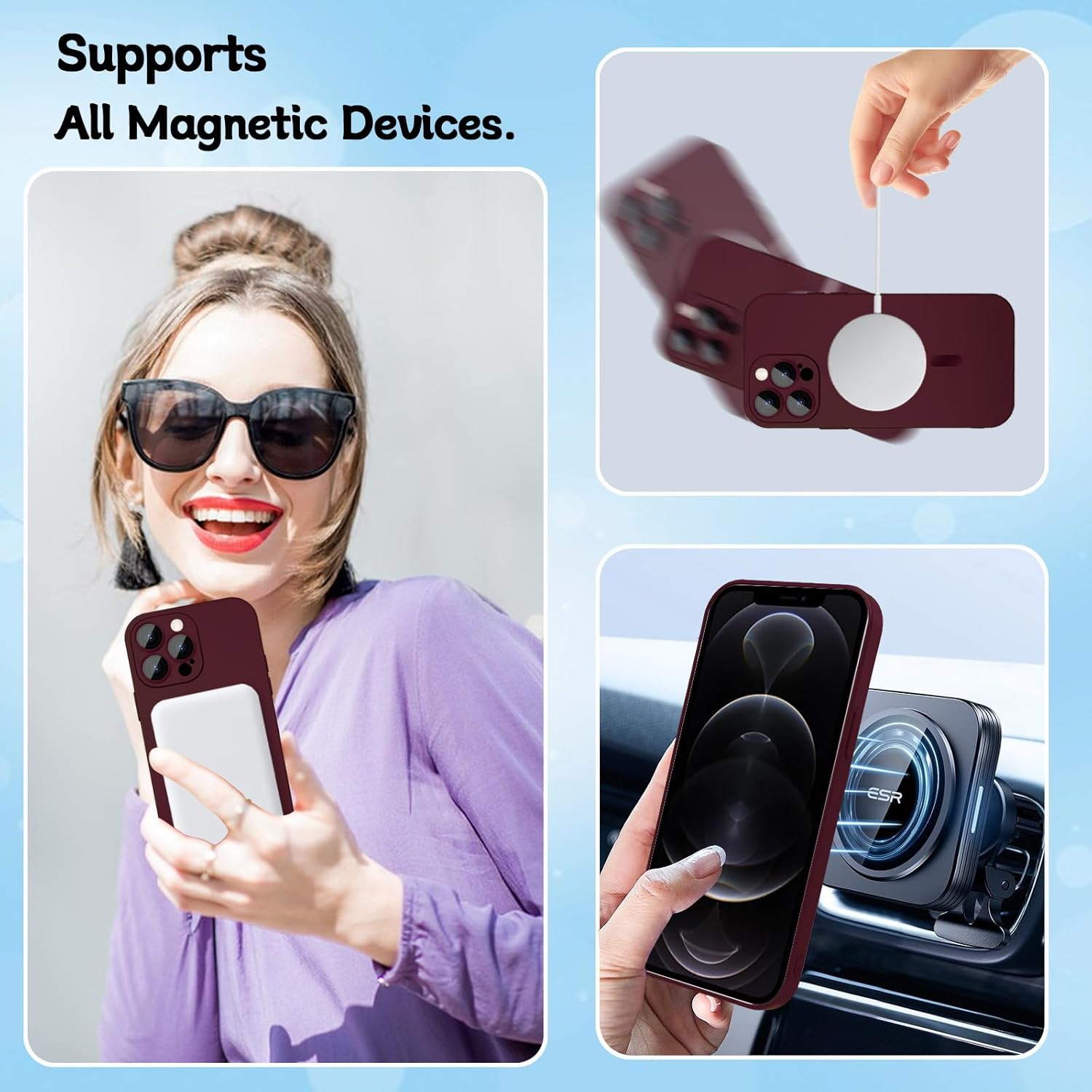 Magnetic Case for iPhone 13 Pro Max Phone Case for Women, [Compatible with MagSafe] Matte Soft Metallic Design with Lens Protectors and 2 Screen Protectors for iPhone 13 Pro Max 6.7"-Wine Red - Image 2