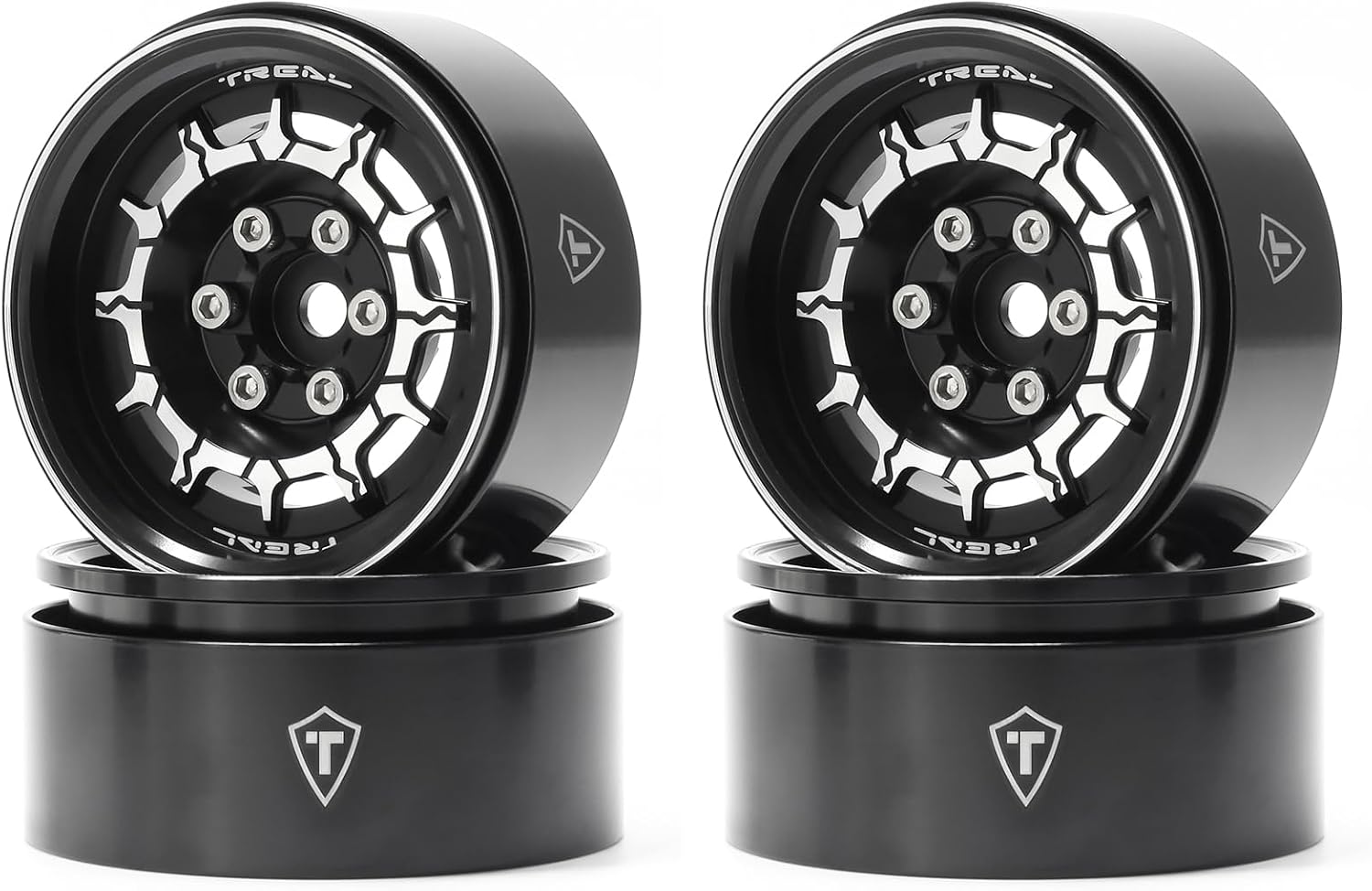 TREAL 1.9" Beadlock Wheel Rims (4pcs) for 1:10 RC Crawler Axial SCX10 III SCX10 II TRX-4 RC Car -Type M (Red)
