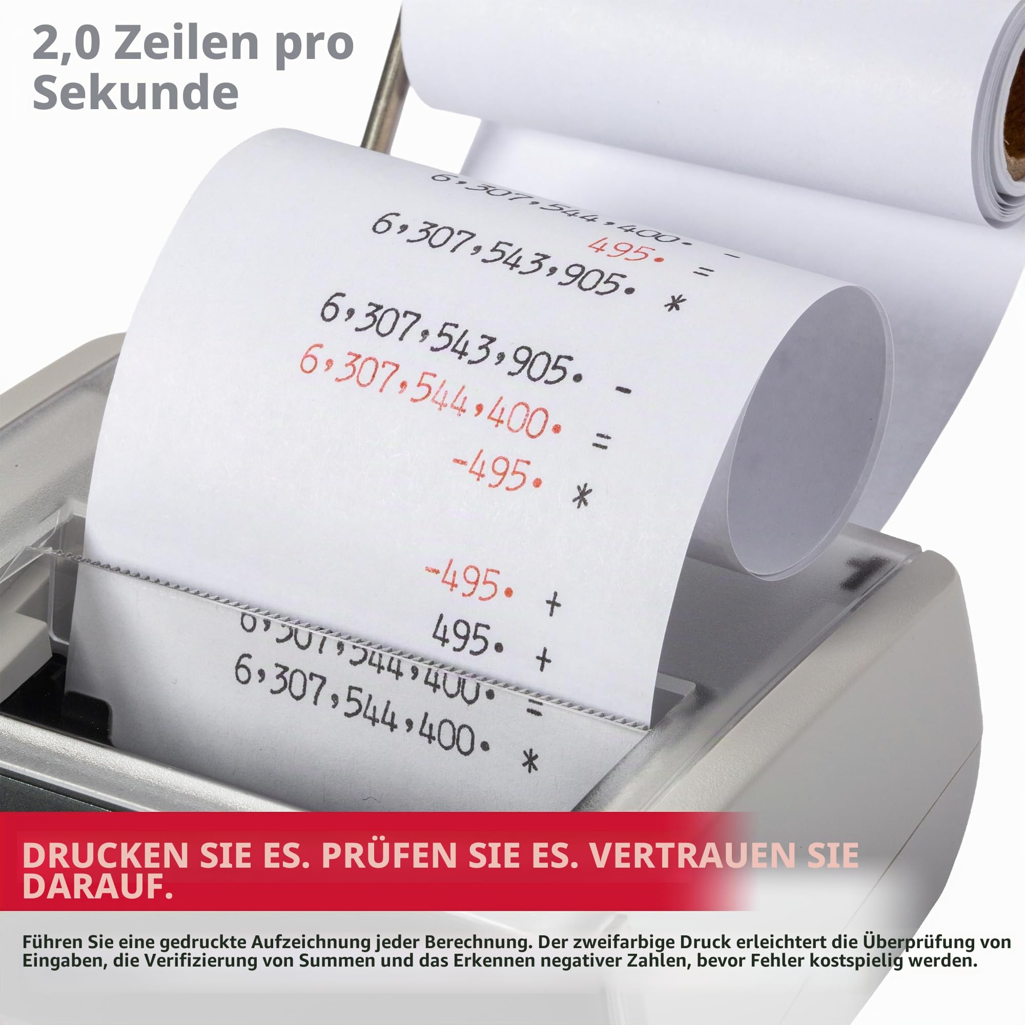 Sharp Druckender Mini-Tischrechner EL-1611V (12-stellige LCD-Anzeige, schwarz rote Druckfarben) grau