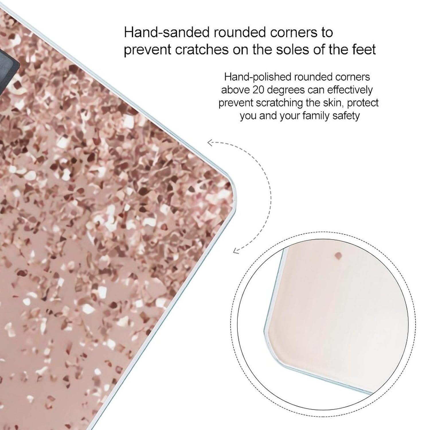 Digital Scales for Body Weight, Highly Accurate 400 LB Capacity, Auto On and Off Scale, Rose Gold Blush Pink Glitter Metal