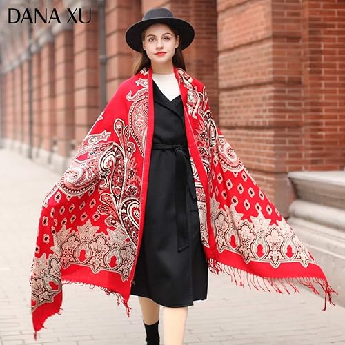 Miniatura 68 de DANA XU Manta de pashmina extragrande 100% de lana merina, bufanda de viaje, bufanda de cachemira para mujer, otoño e invierno, chal de gran