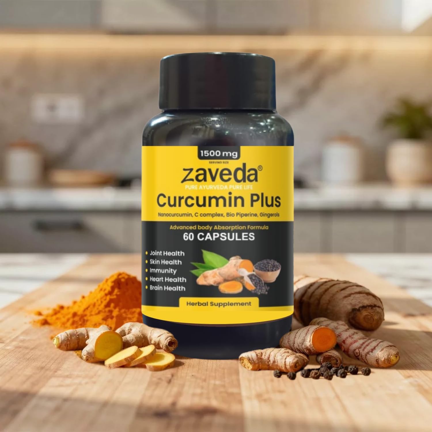 Curcumin Plus with 95% Curcuminoids, NanoCurcumin, Bio Piperine & Gingerols | High-Absorption Curcumin Complex for Immunity, Anti-Inflammation, Joint Support & Skin Health | 60 Veg Capsules