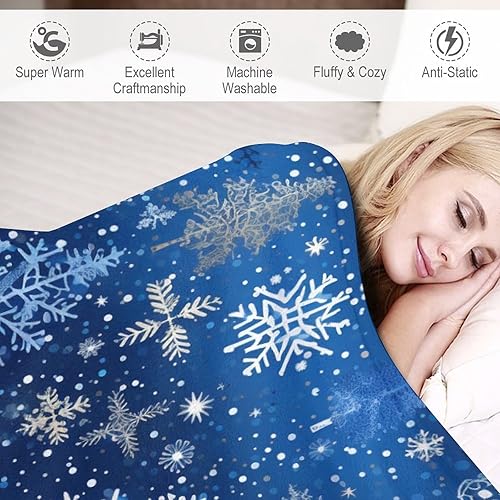 Miniatura 4 de Manta azul con diseño de árboles de Navidad y copos de nieve, diseño de copos de nieve, 30 x 40 pulgadas, manta de franela cálida para sofá, cama,