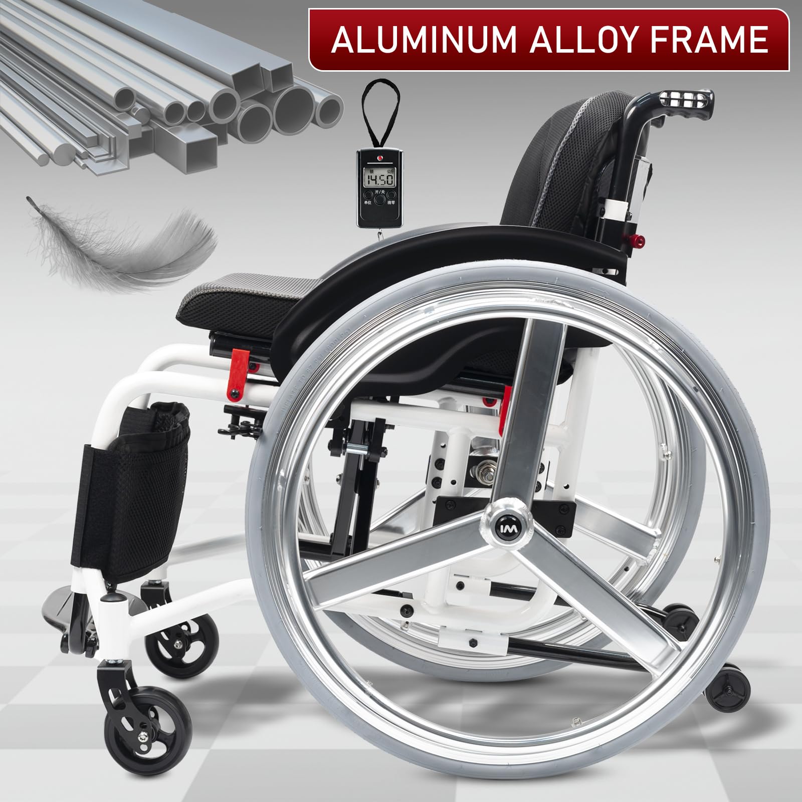 Silla de Ruedas Deportiva Manual Plegable - Ultraligera de Aleación de Aluminio,sillas de ruedas manuales autopropulsadas, Extracción con un botón,Silla de ruedas de tránsito(Seat width 40cm/15.7in,A)