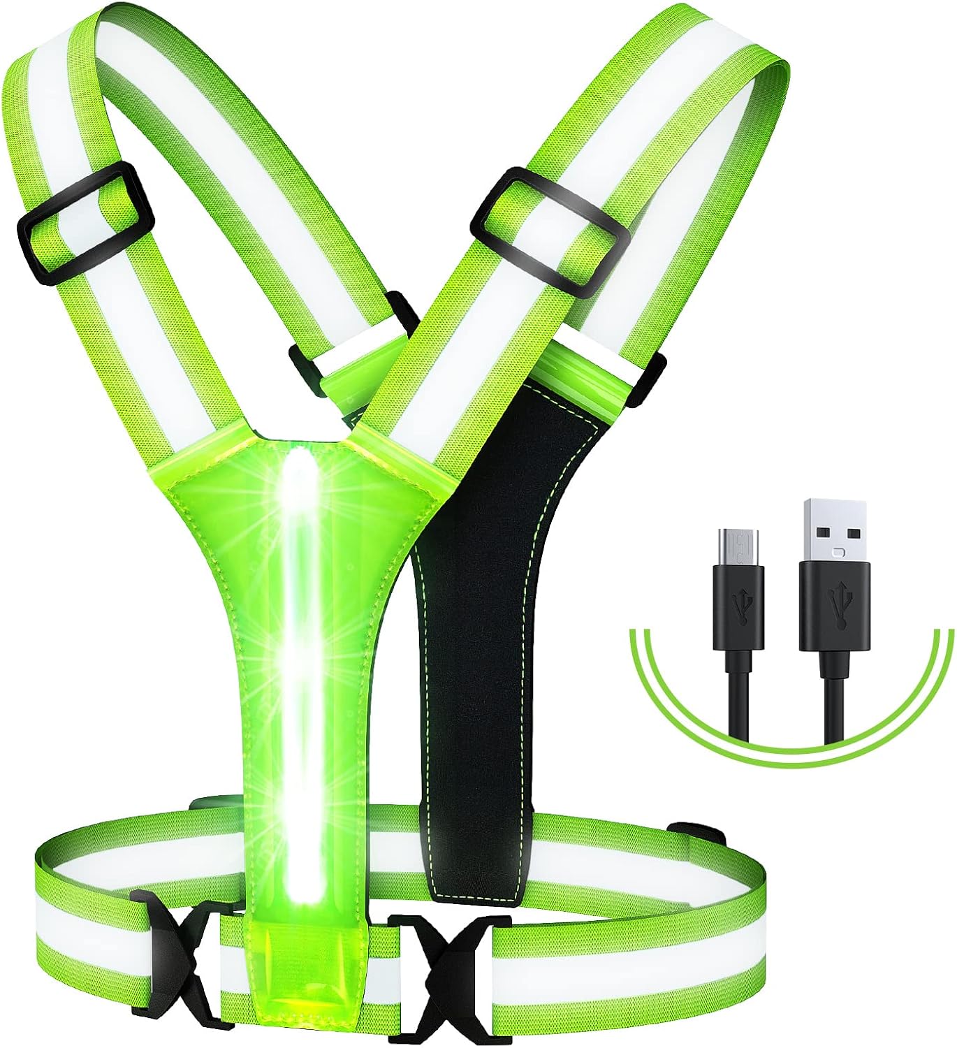 LED Reflective Night Running Vest, USB Rechargeable Reflective Gear for