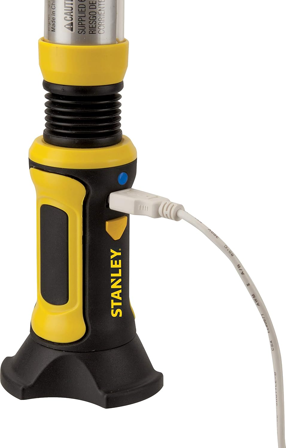 STANLEY BFLIUS Rechargeable 500 Lumen Lithium Ion LED Work Light with Magnetic Flexible Base, USB Power Charger, Swivel Carabiner Hook , Yellow