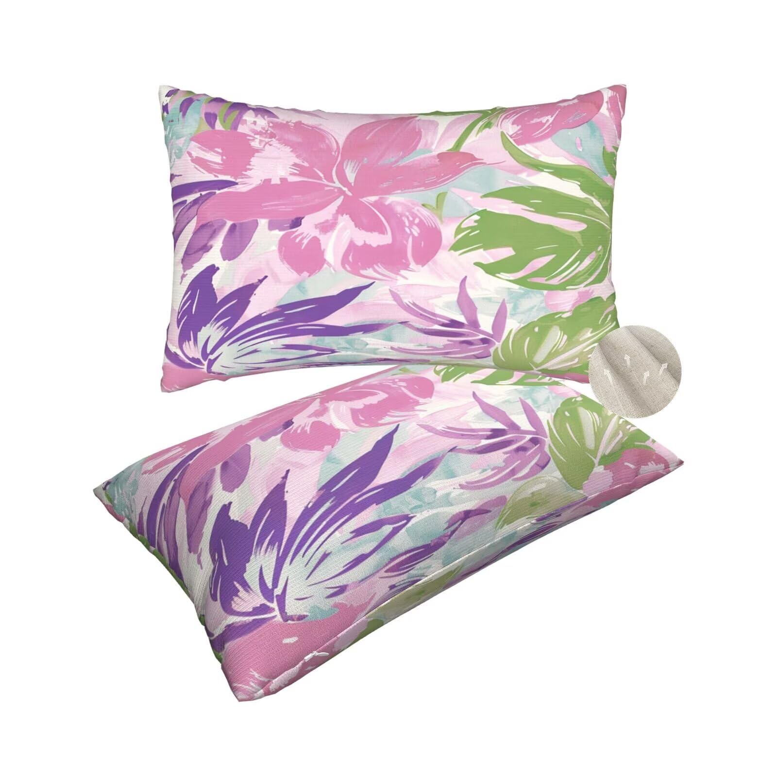 Coussin canape housse 60x90 cm rose et plantes tropicales lot de 2 zt391